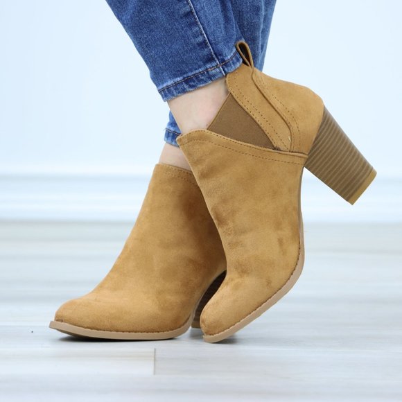 Chelsea Cone Block High Heeled Ankle Boots Brown Synthetic Suede - Picture 7 of 12